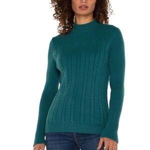Liverpool Los Angeles Teal Cable Knit Mock Neck Sweater Womens Medium NEW‎ $89